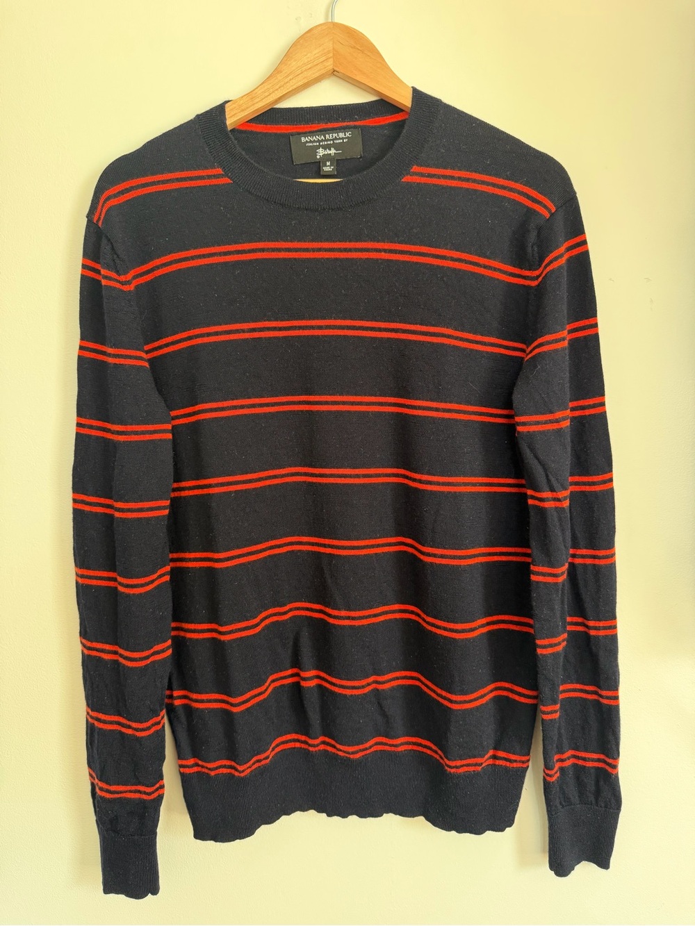 Italian merino wool polo Banana Republic red blue stripes men’s medium